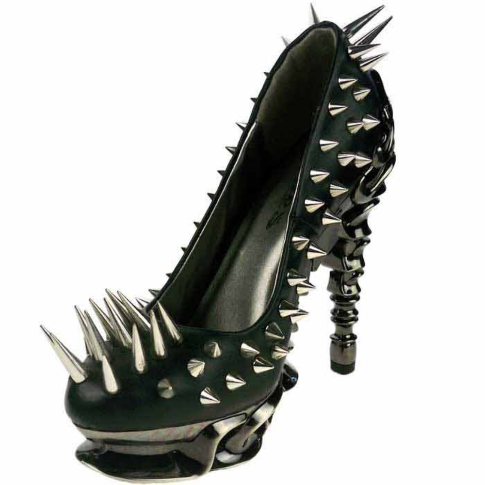 Hades ZETTA Spiked Black Pump Metallic Spinal 5" Heel 6-7-8-9-10-11 M/B Width - Picture 6 of 15